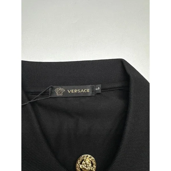 Versace Black Polo Shirt Gold Medusa Zipper Short Sleeve Menswear Large - Picture 6 of 8